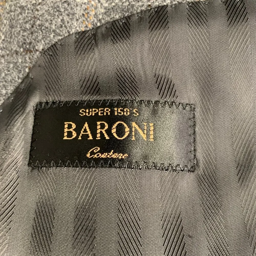 BARONI Size 42 Grey Plaid Wool Notch Lapel Sport Coat